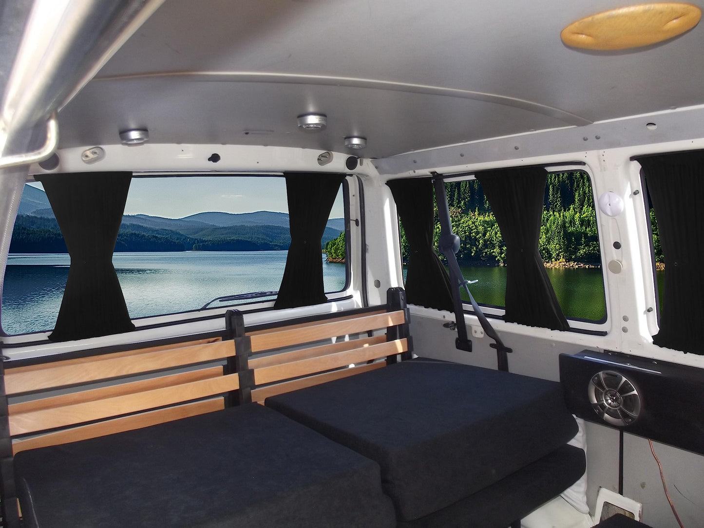 BREMER SEAT COVERS custom curtains sun protection compatible with VW T5 T6 T6.1 Multivan Caravelle Short Wheelbase in Black Camping Accessories Motorhome Accessories Camper Curtain Set 717-2