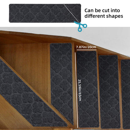 YISUN Stair Treads 15 Pieces, Anti-Slip Stair Tread Mats, Self-Adhesive Rectangular Stair Carpet, Carpet Stair Steps for Outdoor Indoor Use for Kids, Elderly, and Dogs, 20 x 65 cm (Dark Gray)