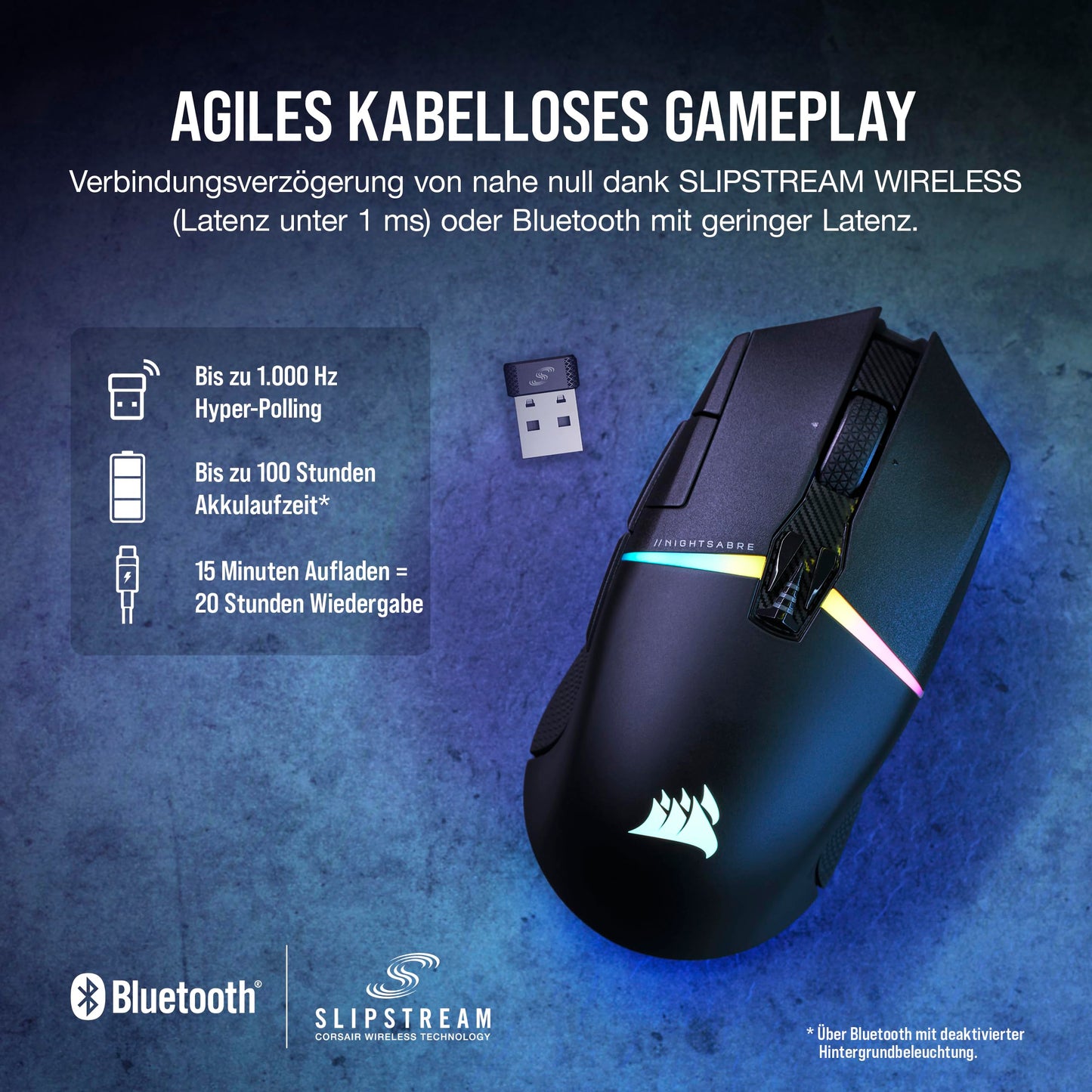 CORSAIR NIGHTSABER WIRELESS RGB FPS/MOBA Gaming Mouse - 26,000 DPI - 11 Programmable Buttons - Up to 100 Hours of Battery Life - iCUE Compatible - PC, PS5, PS4, Xbox - Black