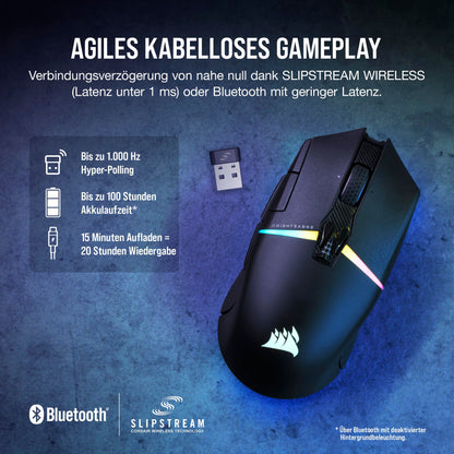 CORSAIR NIGHTSABER WIRELESS RGB FPS/MOBA Gaming Mouse - 26,000 DPI - 11 Programmable Buttons - Up to 100 Hours of Battery Life - iCUE Compatible - PC, PS5, PS4, Xbox - Black
