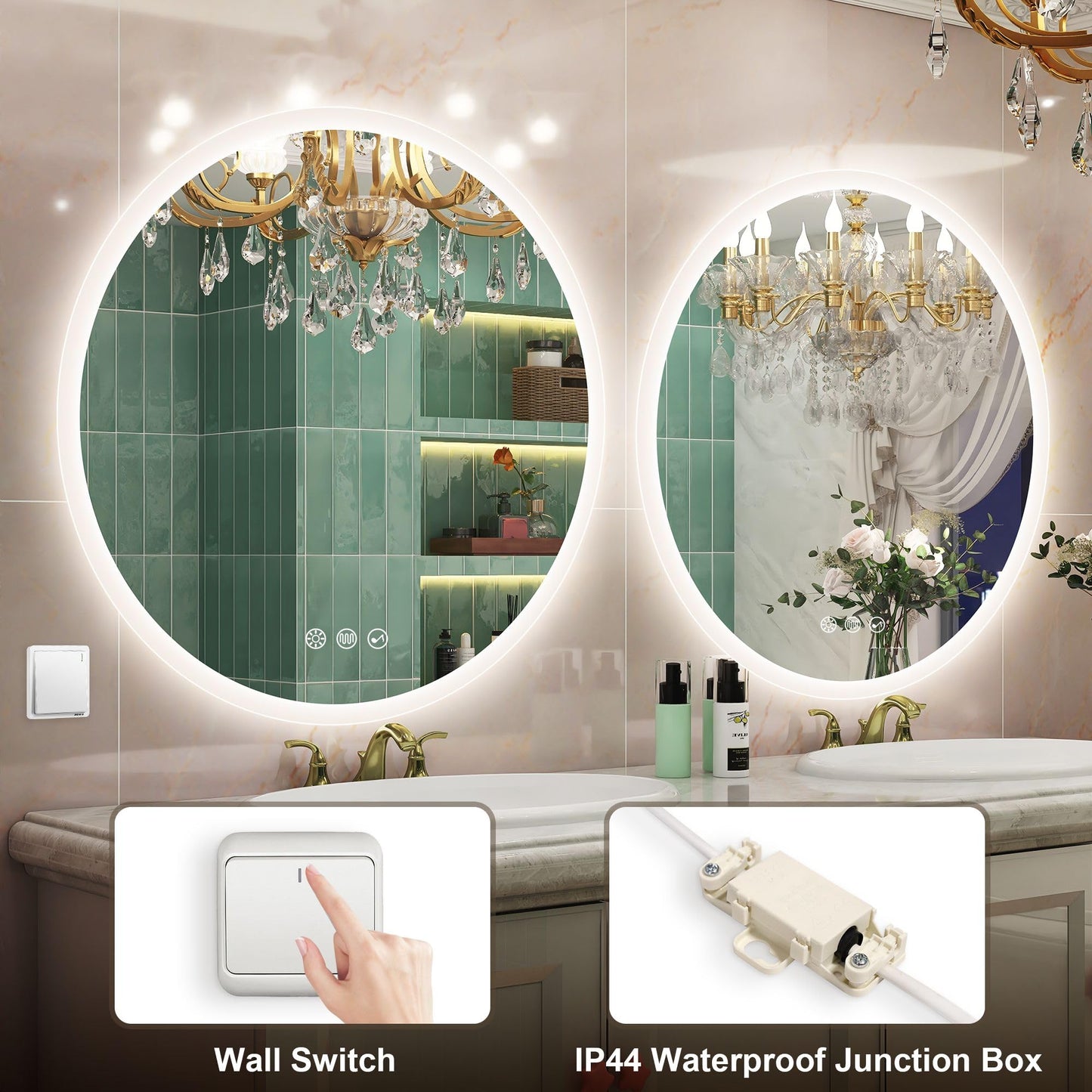 STARLEAD 80cm Round Bathroom Mirror with LED, Bluetooth, Dimmable, 3 Color Temperature, Defogger, Memory Function, HD Tempered Glass, IP44 Waterproof