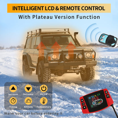 12V 5KW diesel heater, diesel parking heater with 10L tank, LCD monitor, automatic altitude detection diesel air heater for car, truck, bus, RV, and trailer.