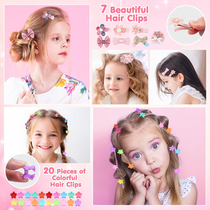 172 piece jewelry toy set for girls, including jewel rings, necklaces, bracelets, hair ties, hair clips, princess dress-up toys. Perfect gifts for girls aged 3-10+ for birthdays and Christmas.