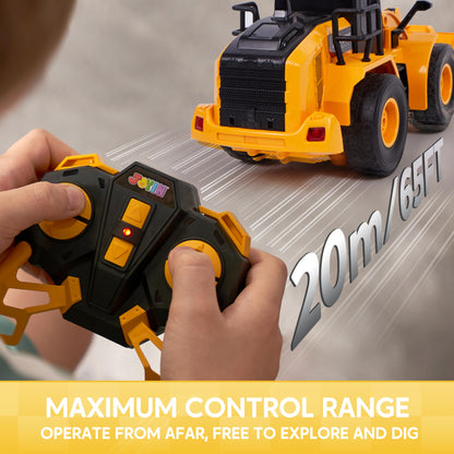 JOYIN Remote Control RC Excavator Tractor Truck with Light and Sound 2.4G Front Loader Construction Toy Birthday Gift for Boys 6 7 8 9 10 11 years