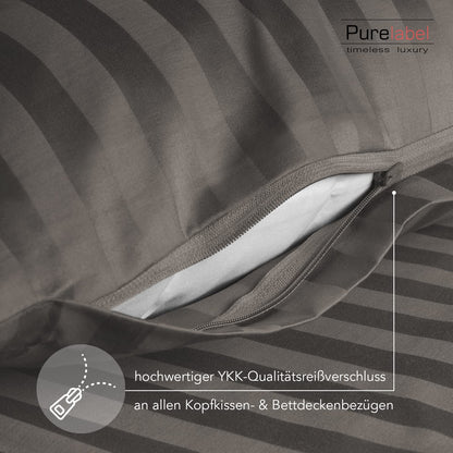 Pure Label 2-Pack Mako Satin Damask Stripe Pillowcases 40x40 cm made of 100% cotton in Taupe| Incredibly soft decorative pillows that match our bed linen sets.
