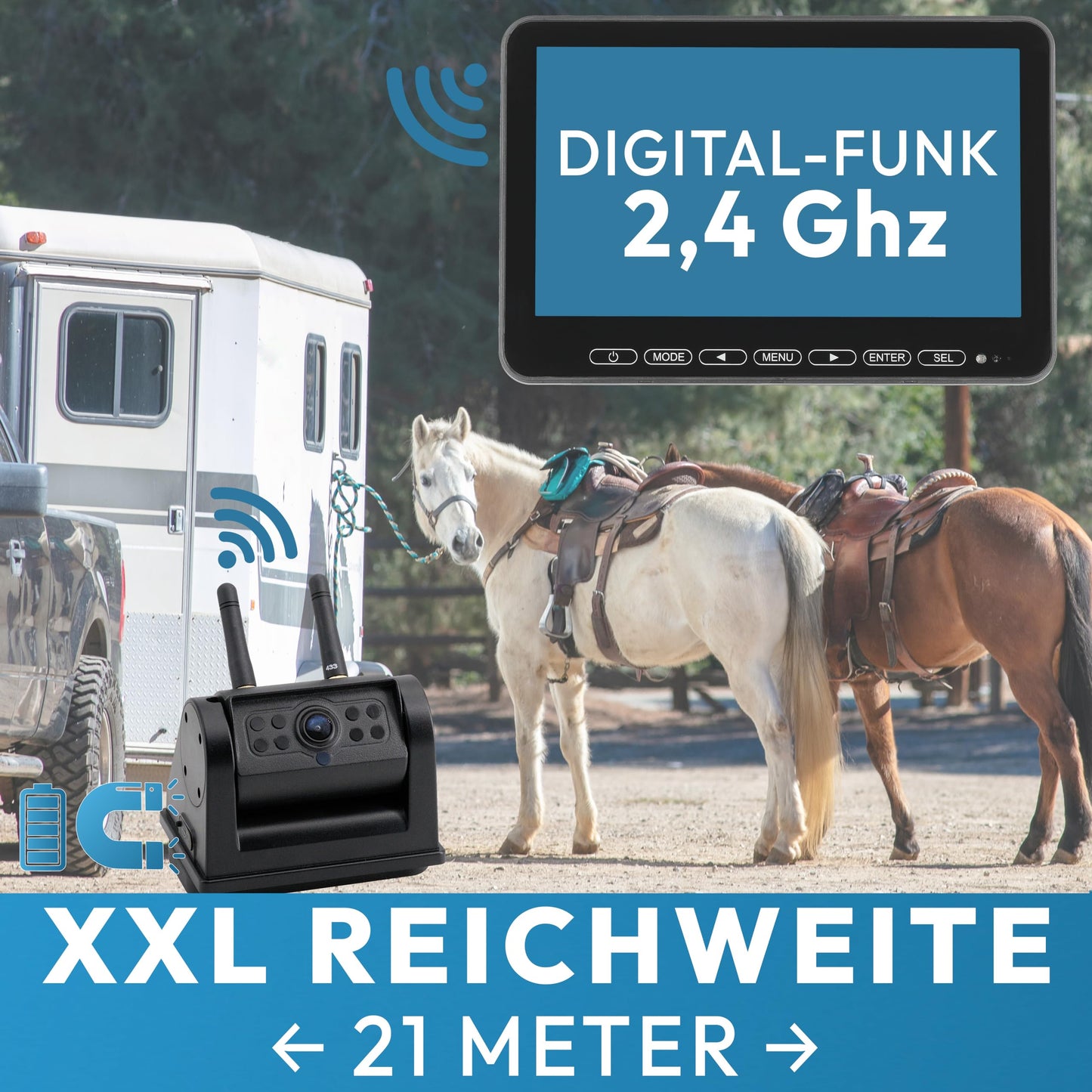 VSG24 10" Element HD XL | 4 cameras wireless reverse system with battery magnet for RV & truck, car set with camera + monitor, DIY retrofit 12V-24V, digital camera, car rearview mirror