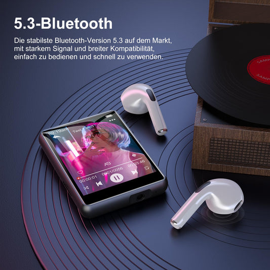SWOFY 64GB MP3 Player Bluetooth 5.3 HiFi Music Player, 2.4-Inch Touchscreen MP3 Player with Speaker Recorder, FM Radio, supports 128GB mp3 Player Kids (Gray)