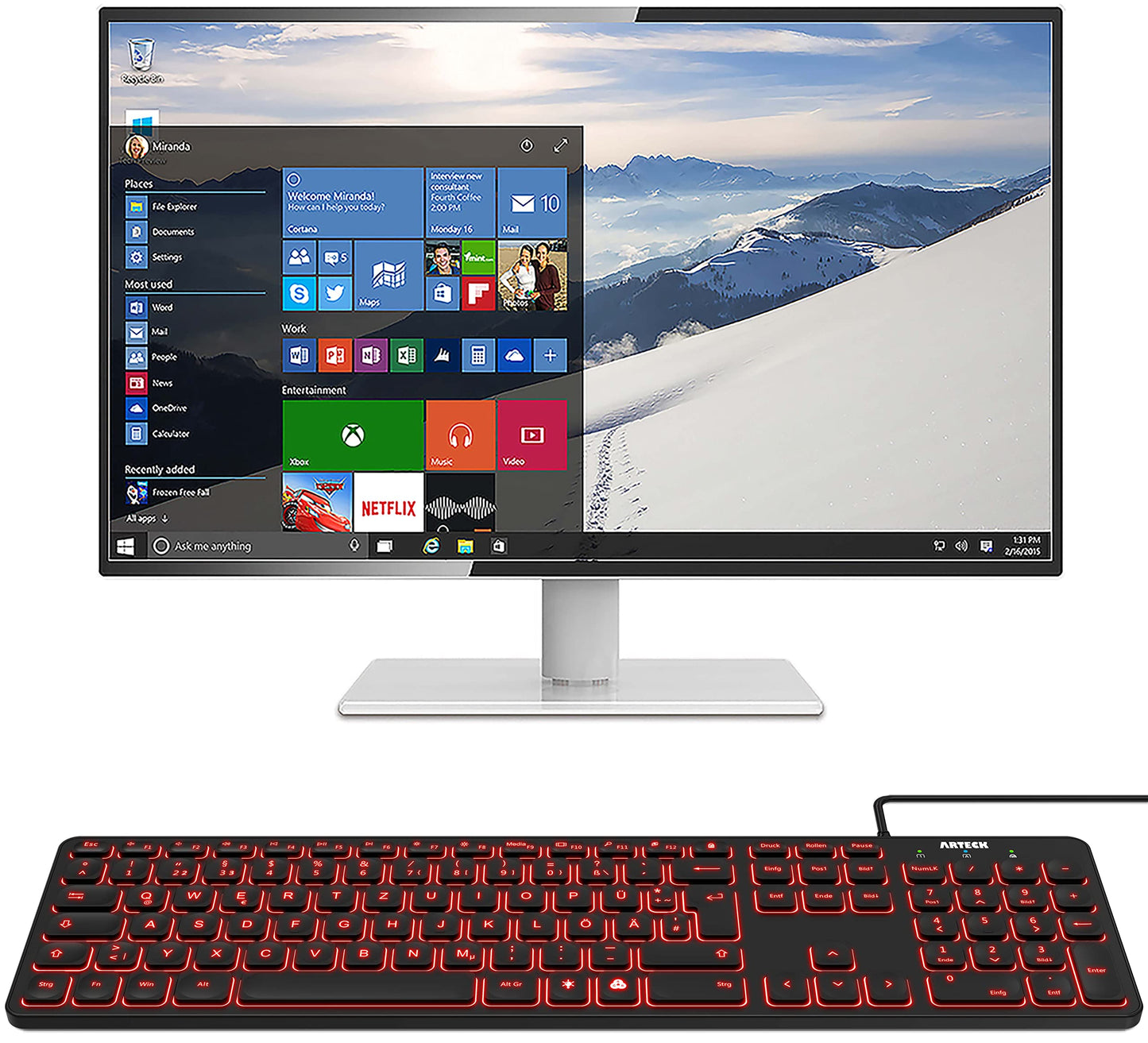 Arteck USB Wired Keyboard Backlight 7 Colors & Adjustable Brightness Full Size Keyboard with 1.8m Long Cable, Numeric Keypad, for Computer Desktop Laptop and Windows 11 10