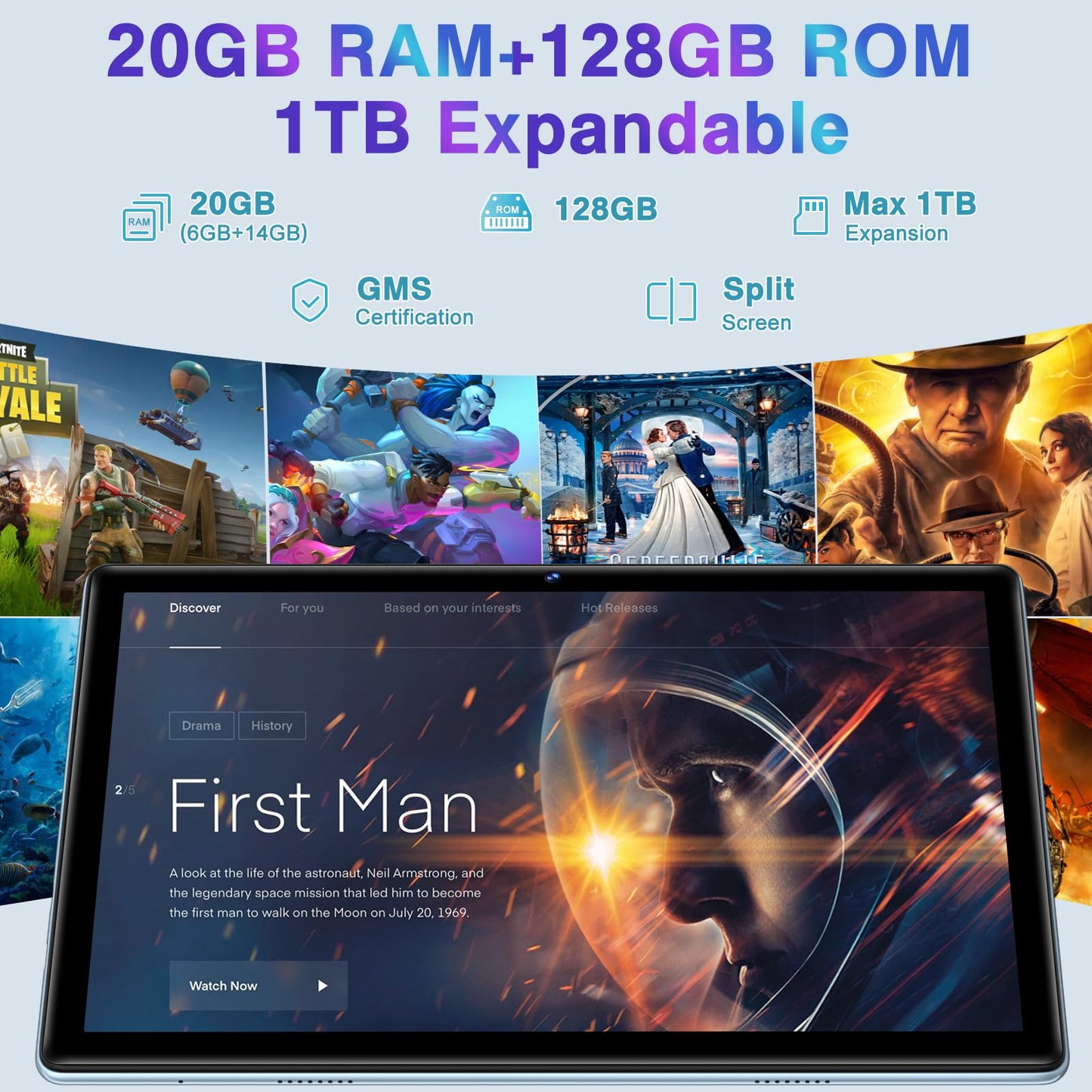 2025 Latest Tablet 10 Inch Android 14 Tablets, 20GB RAM+128GB ROM/TF 2TB, WLAN 6, 5G+2.4G WLAN,8-Core,WideVine L1,1280*800 FHD IPS,6000mAh,8MP+5MP,BT5.0,GMS Tablet With Keyboard and Mouse - Blue