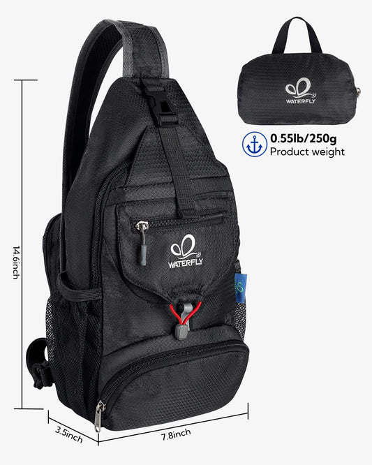 WATERFLY Chest Bag Sling Bag Small: Foldable Crossbody Bodybag Crossbag Slingbag Crossover Single Chest Backpack Shoulder Bag Shoulder Backpack Cross Body Men Women Travel Hiking