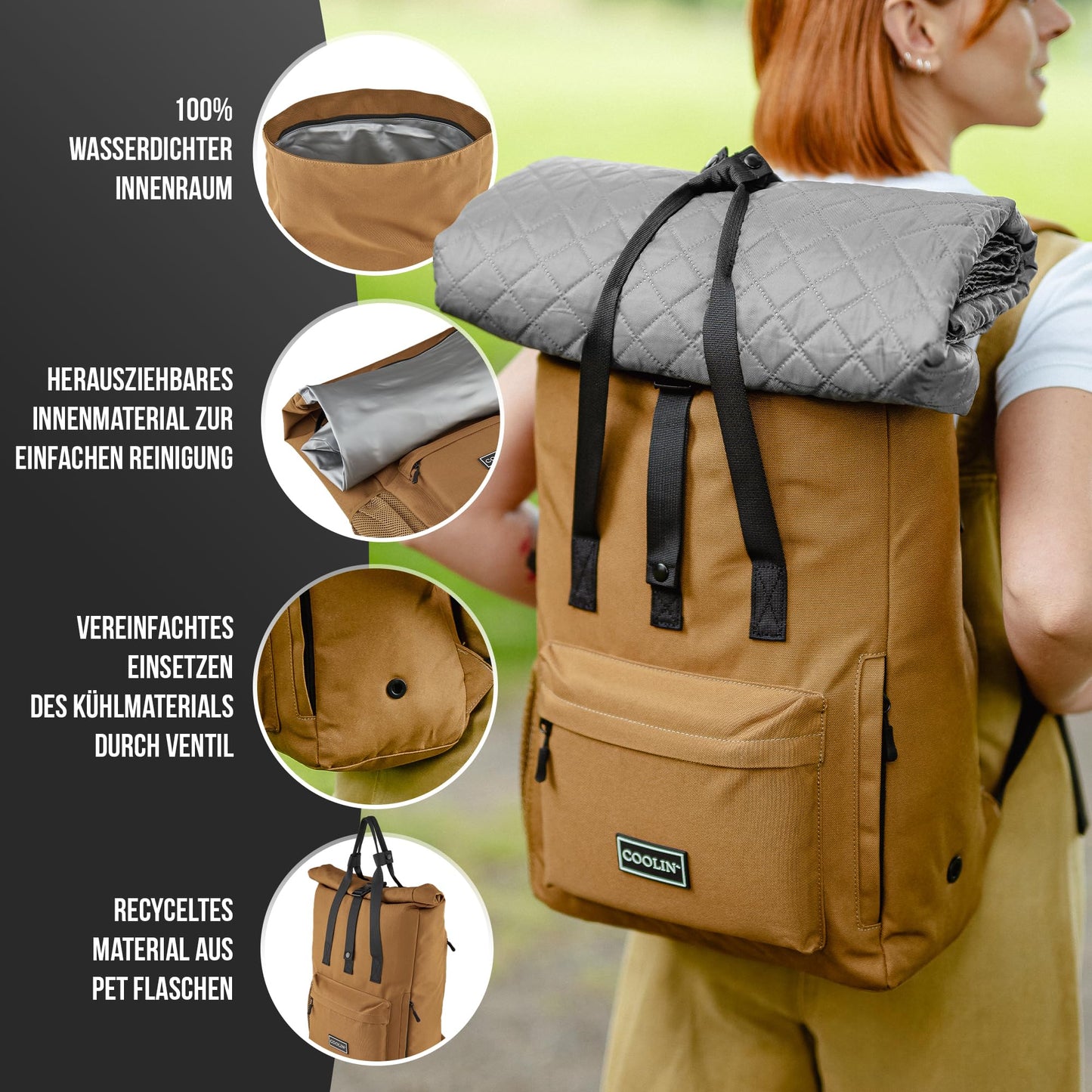Coolin' Cooler Backpack 30L | Backpack with insulated compartment for beer, picnic, drinks & more | Cooler bag as a backpack - practical & easy | Thermo backpack for beach or hikes (Brown)