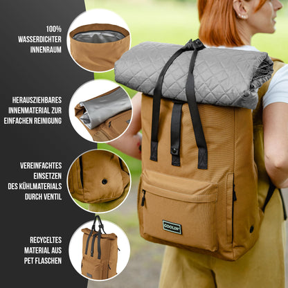 Coolin' Cooler Backpack 30L | Backpack with insulated compartment for beer, picnic, drinks & more | Cooler bag as a backpack - practical & easy | Thermo backpack for beach or hikes (Brown)