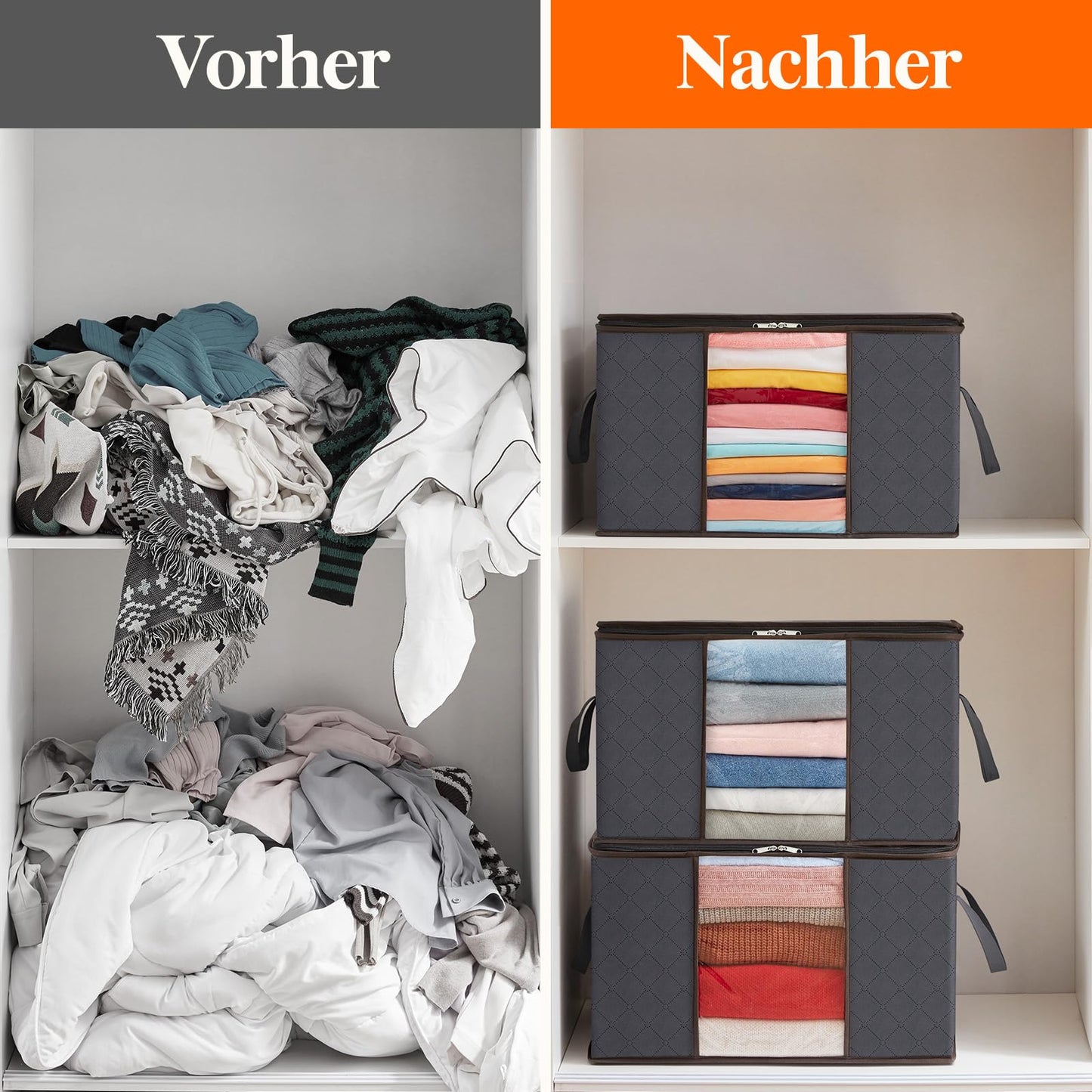 Lifewit 8 Pack Large Storage Box with Lid, Storage Bag for Quilts Clothing Storage Wardrobe Organizer, Foldable Moving Boxes for Blankets Clothes, Gray
