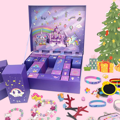 Advent calendar 2025 for girls, Christmas countdown calendar 24 days Christmas countdown unicorn gifts for kids, girls, including hair accessories, hair clips, bracelets, wallet
