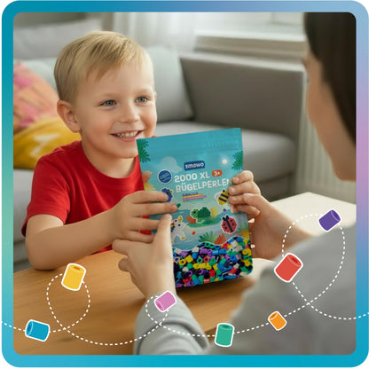 Smowo® Large 10mm Ironing Beads 2000 Pieces for Children 3 Years and Up - 7 Vibrant Colors XL Peg Beads - Creative Bead Set