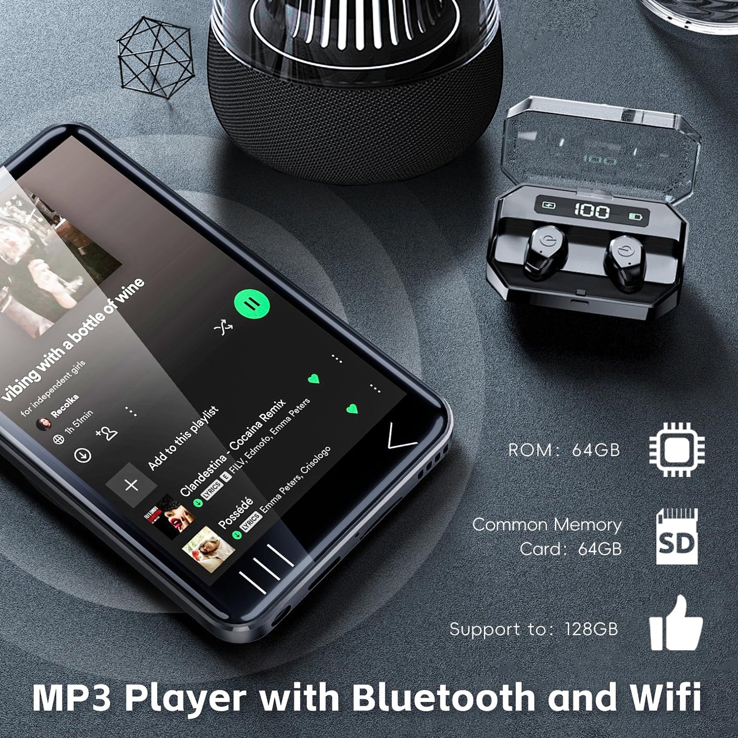 HIFI WALKER G7 MP3 Player with Bluetooth and WiFi- MP3 Player with Spotify and Camera, Android MP3 Player, Touchscreen 16GB MP4 Music Player with Speaker, Spotify, YouTube