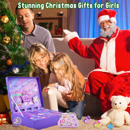 Advent calendar 2025 for girls, Christmas countdown calendar 24 days Christmas countdown unicorn gifts for kids, girls, including hair accessories, hair clips, bracelets, wallet