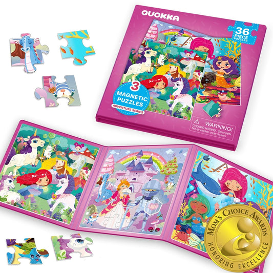 QUOKKA Magnetic Game for 2-3 years old - 36-piece puzzle activity for toddlers on planes - Princess Unicorn travel games for kids aged 3-5 - educational magnet gift for road trips.