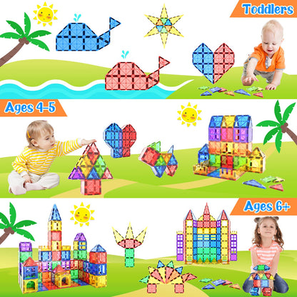 Magnetic tiles kids toy STEM magnet toy for toddler Magnetic blocks building toy Preschool learning Sensory Montessori toy for 3+ year old boys and girls