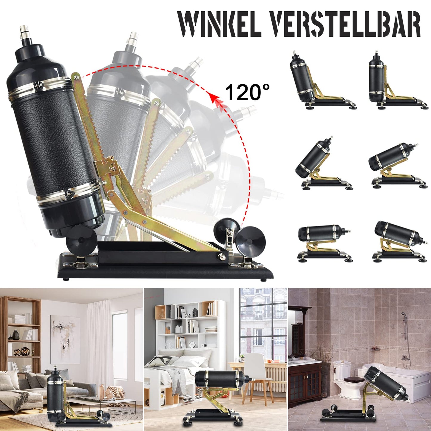 Sex machine, fucking machine with dildo and suction cup adapter, 3 XLR connections. Love machine with sex toys for men, women, and couples. Automatic masturbation machine with 7 attachments. Sex toys.