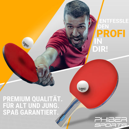 PHIBER-SPORTS Table Tennis Set with 4 paddles, 8 balls, and convenient carrying case. Suitable for indoor and outdoor use, perfect for beginners, families, and professionals.