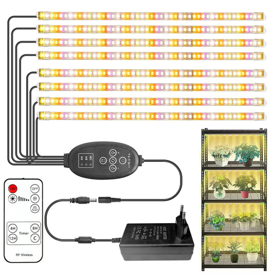 SINJIA light [8 pack] LED plant growth light strips full spectrum for indoor plants with auto ON/Off timer, 384 LEDs/10 dimmable levels, grow lamp for hydroponic succulent, plug and play.