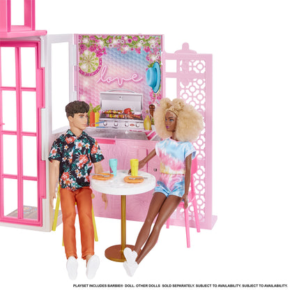 Barbie HCD48 - Dollhouse playset with doll & 2-story house featuring 4 play areas, fully furnished, includes pet and accessories, toy gift for kids ages 3+