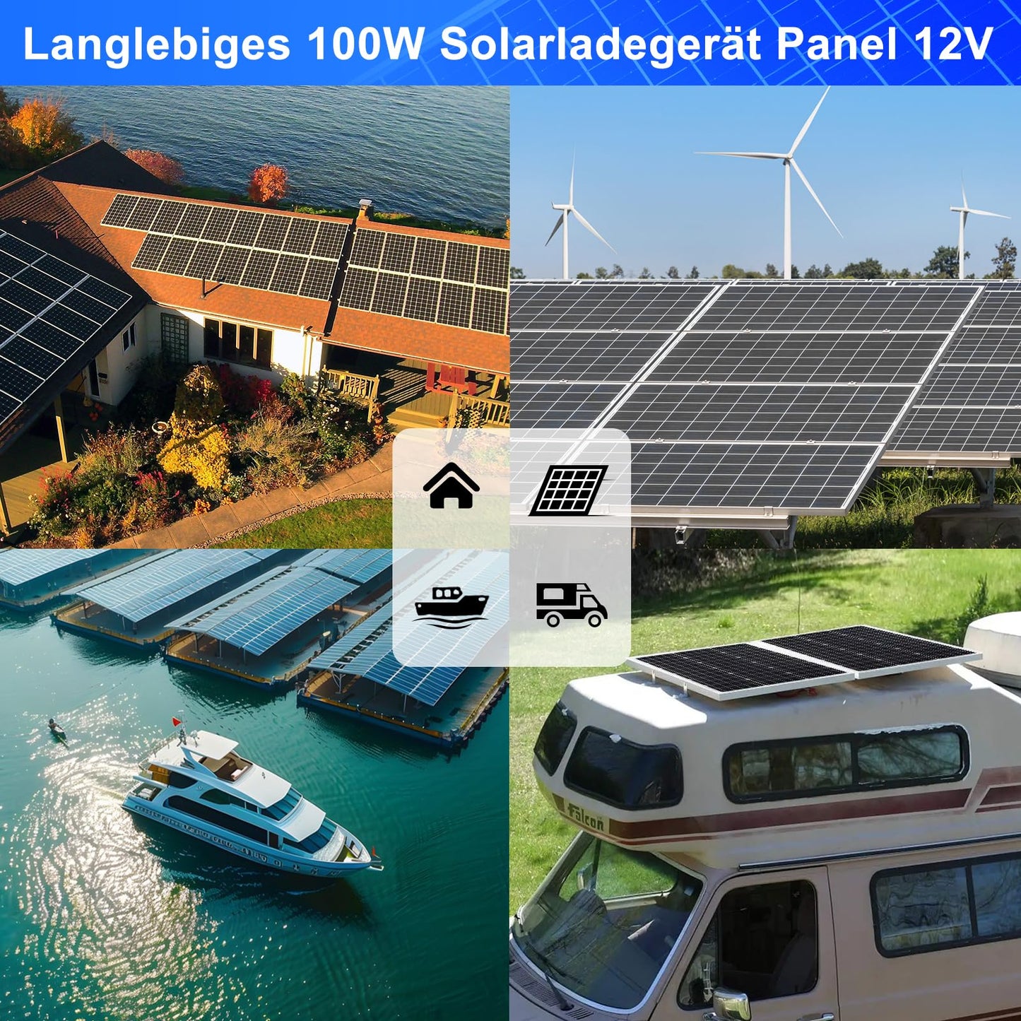 100W Solar Panel 12V Kit: DERUXI 100W Solar Panel 12V Kit includes 2pcs 50W monocrystalline solar panels, 10A solar charge controller, and 4pcs extension cables. Perfect for RVs, campers, and boats.