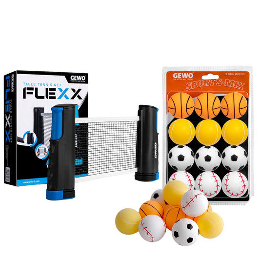 GEWO Sports-Mix Table Tennis Balls - Plastic Table Tennis Balls 40+ in Sport Design - 12 colorful, high-quality Ping Pong Balls - Various designs, 40+ mm diameter.