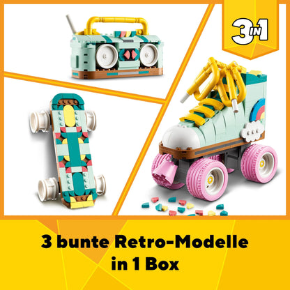 LEGO Creator 3-in-1 Retro Roller Skates - Build and display toy - Transforms into a mini skateboard or boombox radio - Creative gift for boys and girls aged 8 and up - 31148