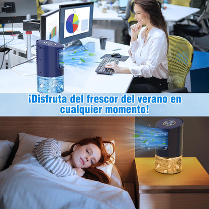 Air Cooler Blue 5-in-1 Portable Air Conditioner with Air Cooling, Fan & Humidifier 3 Speed Levels, 7 Colors LED Lighting Quiet & Energy Efficient for Home, Office, Bedroom