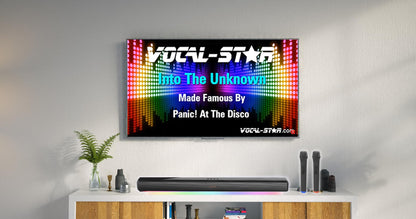 Vocal-Star Karaoke Machine, Soundbar, 250w, 2 wireless UHF microphones, wall mount, 9 RGBW light effects, remote control, HDMI ARC, BT, AUX, Optical.