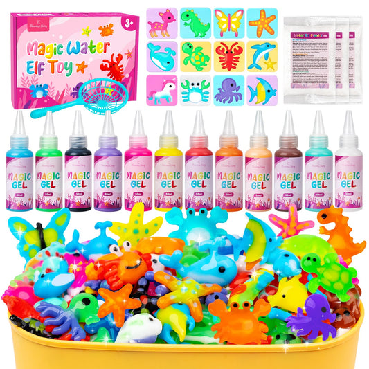 Eleanore's Diary Water Elf Kit, Magical Water Gel Toy, Creative magical elf water toy with 12 magic gel and 12 molds, Water painting sets for children 5 6 7 8 9 years old