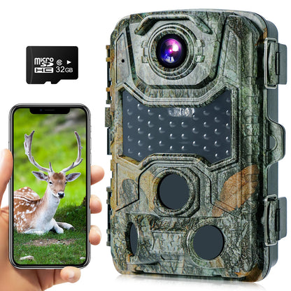 Crenova 4K 32MP wildlife camera with 32GB microSD, 940nm IR LEDs, Bluetooth, motion sensor, night vision, game camera, wildlife camera, IP66, forest camera, wireless transmission.