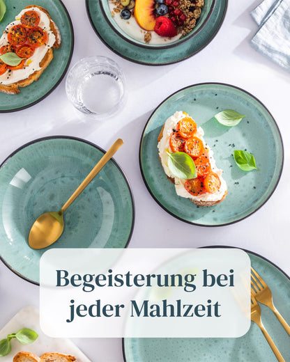 Stoneware dinnerware set for 6 people Ibiza 18 pcs. WINNER, Beautiful Mediterranean stoneware dinnerware set, bowl and plate set, tableware for 6 people, dinnerware sets Pure Living in Sage Green.