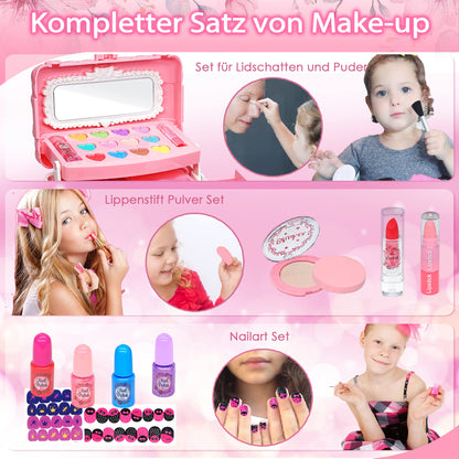 Kids Makeup Set Girls Makeup Case Children- Safe and Washable Kids Makeup, Real Makeup Set, Princess Gifts for Girls 4 5 6-12 Years (Pink)
