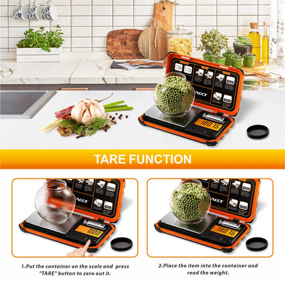 ACCT Precision Pocket Scale, 200g x 0.01g, Jewelry Gram Scale, LCD Display, One-Click Conversion, 6 Units, Mini Scale for Food/Powder/Herbs/Coins (including Battery)