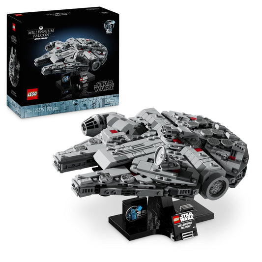 LEGO Star Wars 75375 Millennium Falcon - spaceship model for adults with display stand and nameplate as cool desk decoration - gift for fans of A New Hope.