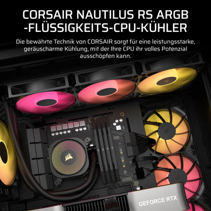 CORSAIR Nautilus 360 RS ARGB CPU Liquid Cooler - 360mm AIO - Low Noise - Direct Motherboard Connection - Intel LGA 1851/1700, AMD AM5/AM4 - 3X RS120 ARGB Fans Included - Black