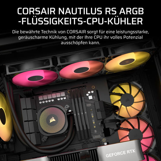 CORSAIR Nautilus 360 RS ARGB CPU Liquid Cooler - 360mm AIO - Low Noise - Direct Motherboard Connection - Intel LGA 1851/1700, AMD AM5/AM4 - 3X RS120 ARGB Fans Included - Black