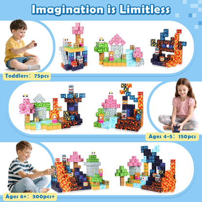 COOLJOYA Magnetic Building Blocks, 150 Pieces Magnetic Construction Toy for Kids Ages 4+, Magnetic Blocks for Children 3-9 Years Old, Stackable and portable.