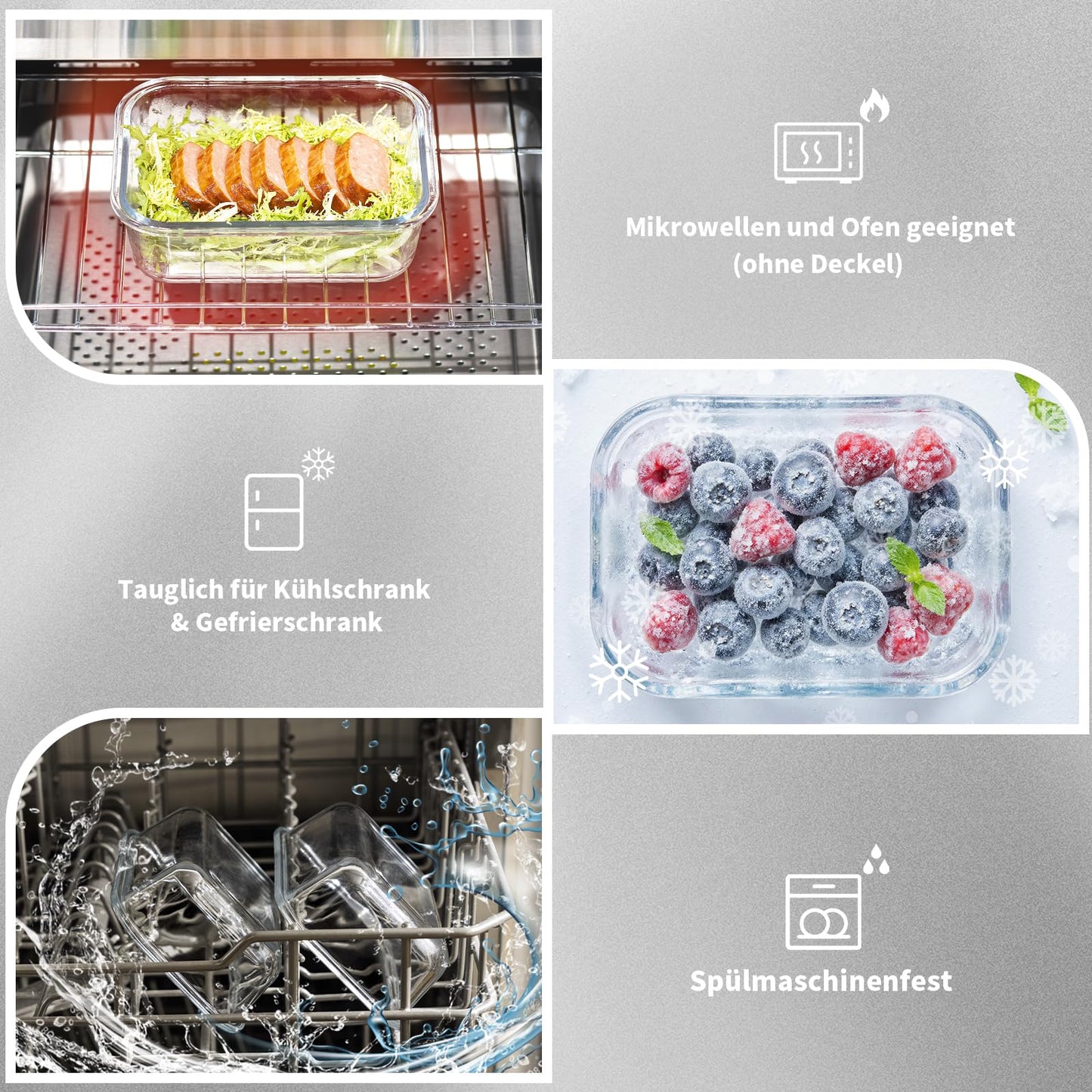 Glass containers with lids, storage container set, 20 pieces (10 containers, 10 lids), dishwasher safe, microwave & freezer safe, leak-proof, modern, food storage containers, fresh-keeping containers.