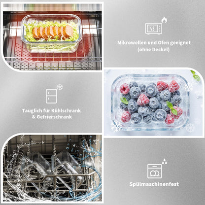 Glass containers with lids, storage container set, 20 pieces (10 containers, 10 lids), dishwasher safe, microwave & freezer safe, leak-proof, modern, food storage containers, fresh-keeping containers.
