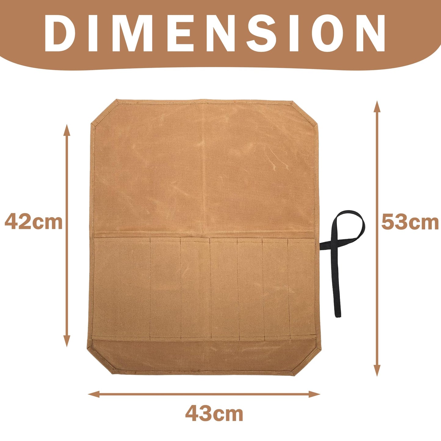 Professional chef knife roll, kitchen knife storage bag, waxed canvas, multi-purpose tool roll with 7 slots, khaki color.