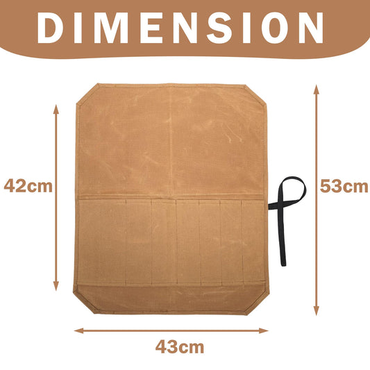 Professional chef knife roll, kitchen knife storage bag, waxed canvas, multi-purpose tool roll with 7 slots, khaki color.
