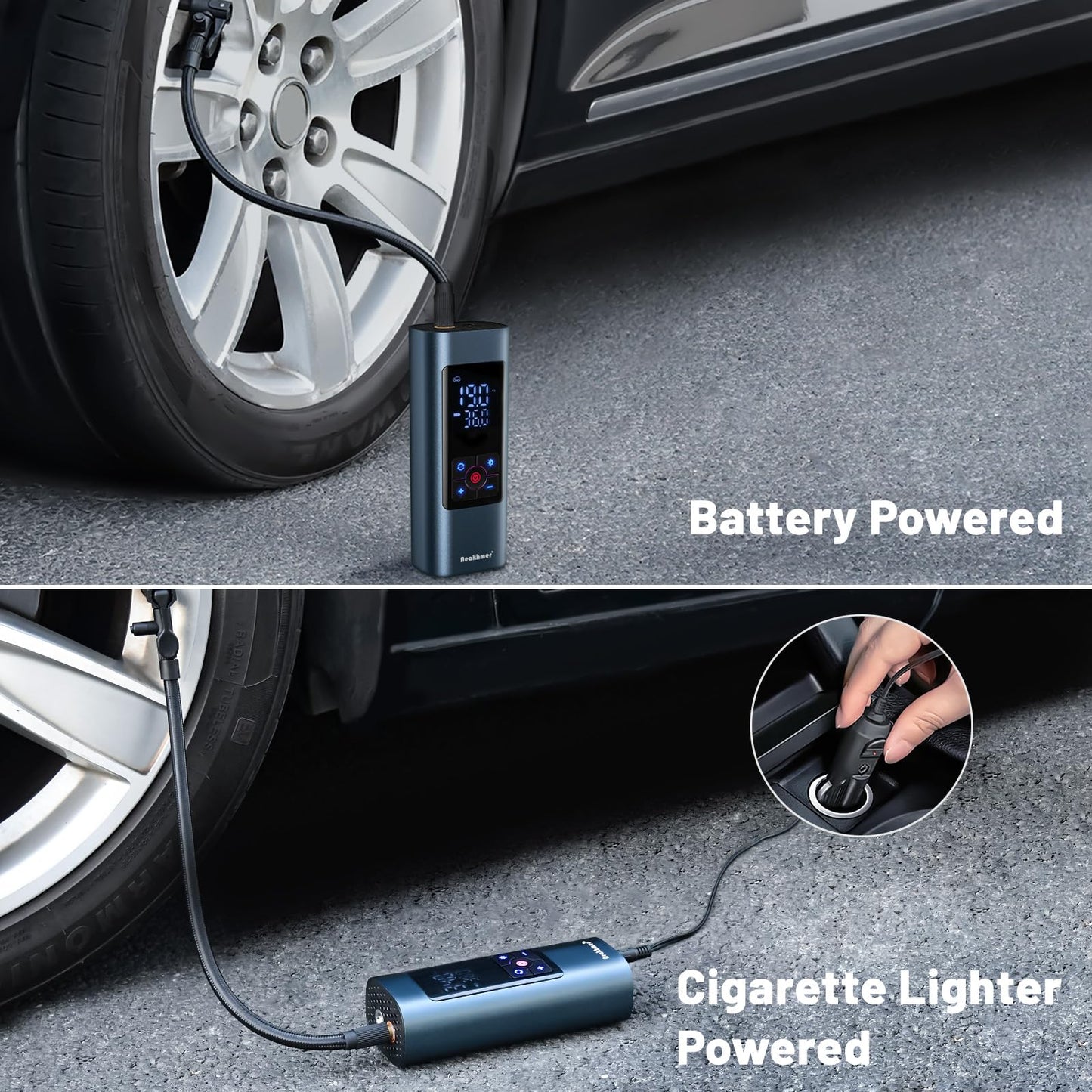 Neakhmer Mini Compressor Battery Air Pump: 150PSI electric air pump with deflate function - Portable pump for car motorcycle bicycle
