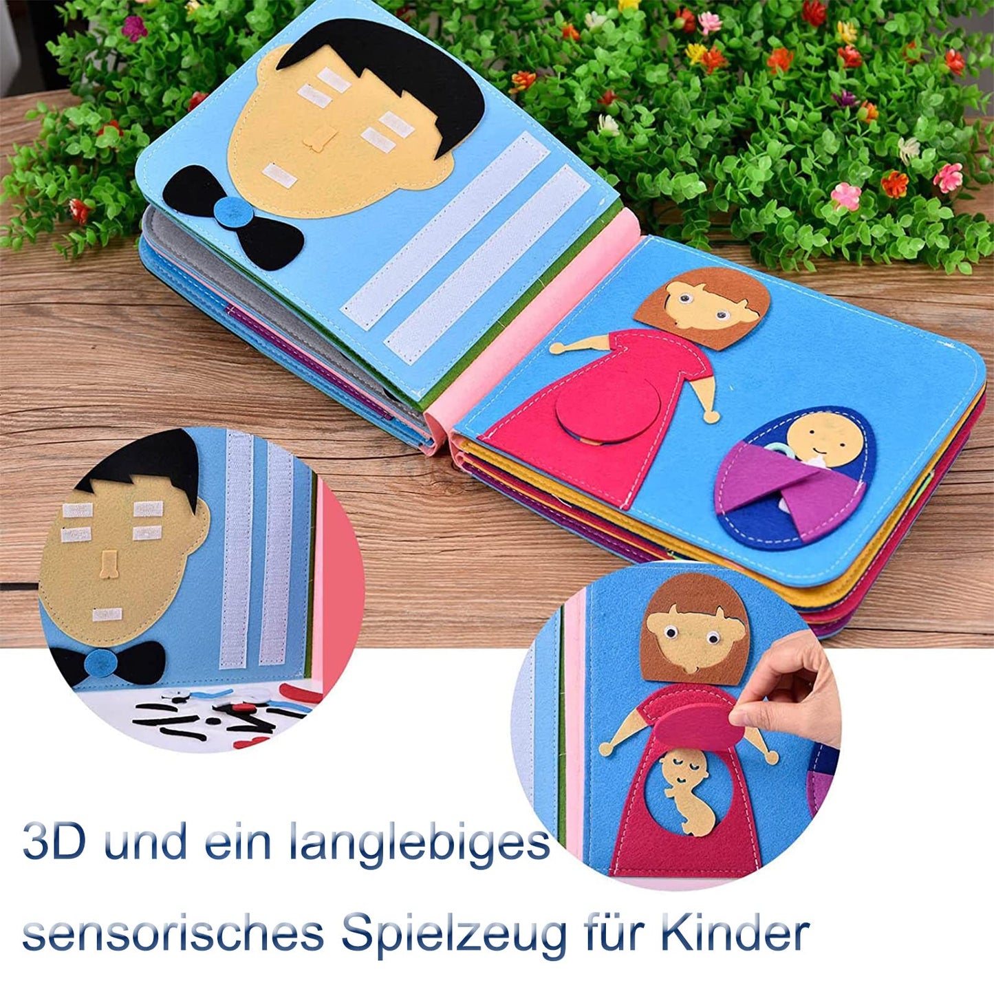 Quiet Book with 16 themes, 3D felt Busy Book, Educational sensory fabric book, Learning toy for toddlers aged 1 2 3 4 years.