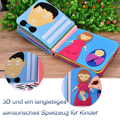 Quiet Book with 16 themes, 3D felt Busy Book, Educational sensory fabric book, Learning toy for toddlers aged 1 2 3 4 years.
