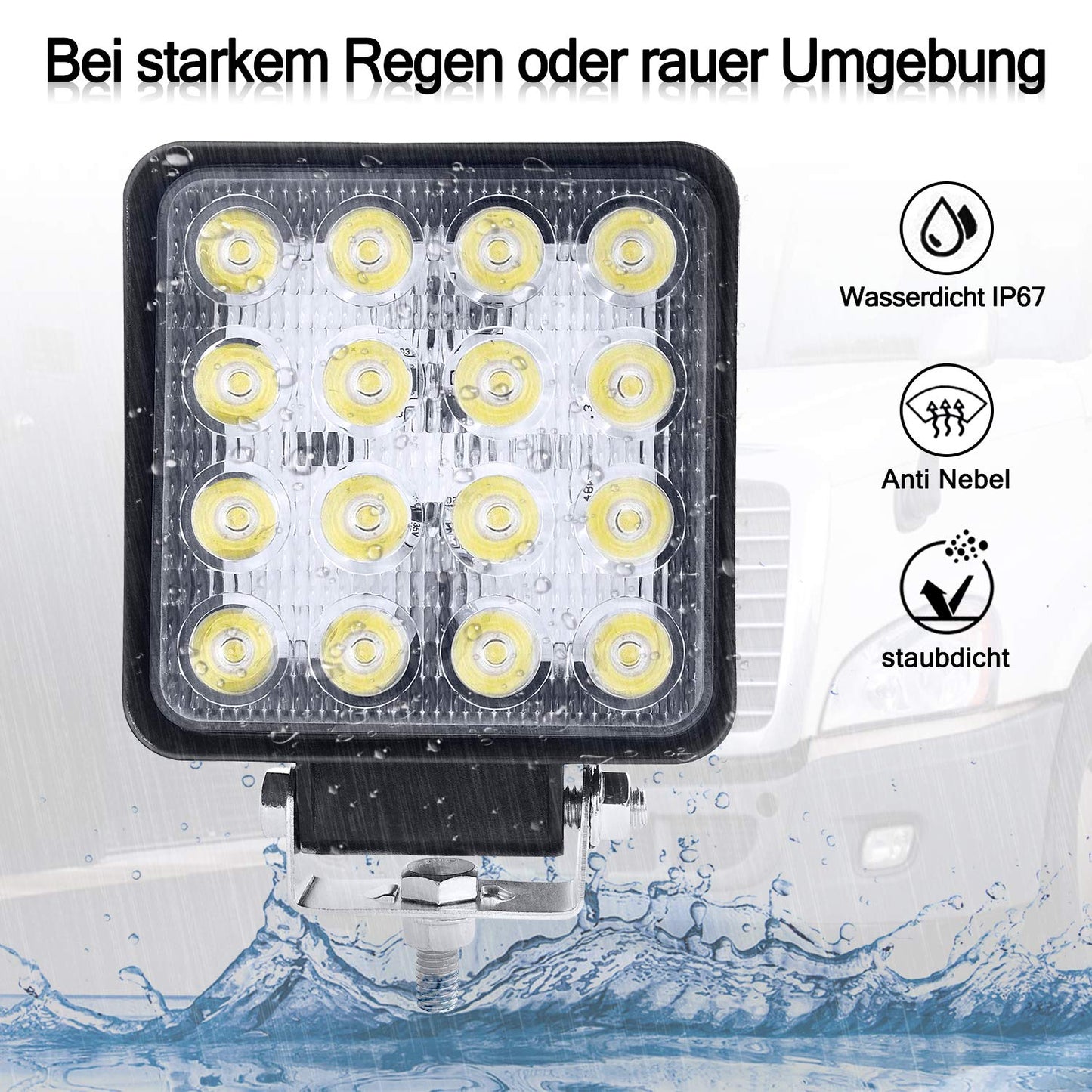 12V LED work lights by Aufun with 48W off-road floodlights, 4320lm. IP67 waterproof headlights for tractor, SUV, UTV, ATV. Set of 4.