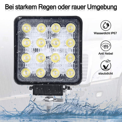 12V LED work lights by Aufun with 48W off-road floodlights, 4320lm. IP67 waterproof headlights for tractor, SUV, UTV, ATV. Set of 4.